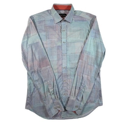 Bugatchi Mens Shaped Fit Long Sleeve Button Down Shirt Multicolor Grid Stretch