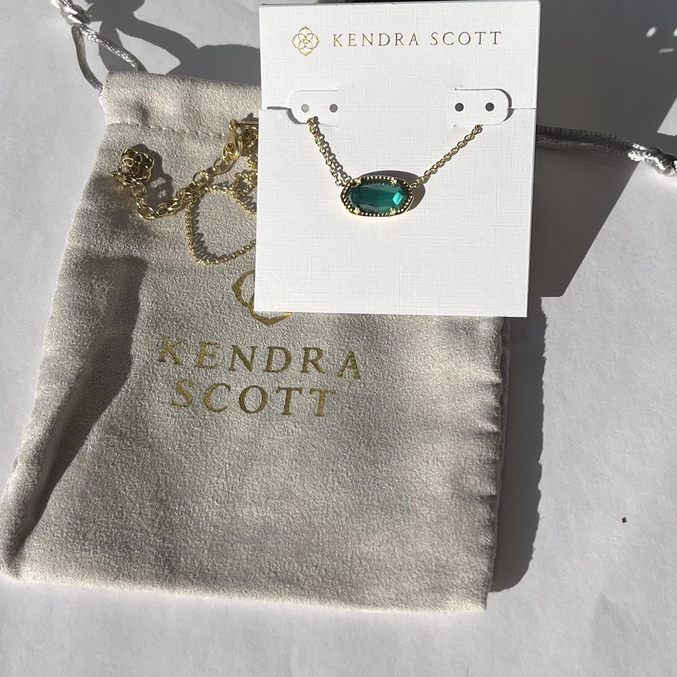 🎄Ожерелье Kendra Scott Elisa изумруд кошачий глаз золото новое 🎁 - Изображение 4 из 4
