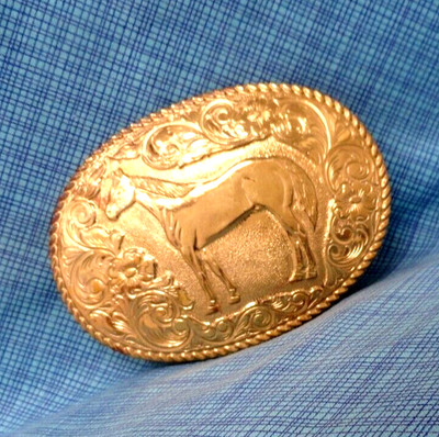 Western Horse Belt Buckle Cowboy Cowgirl Vtg Crumrine El Arturo Bronze   .SHY038