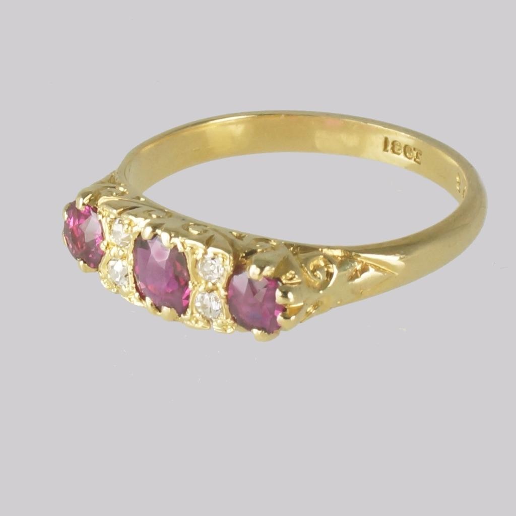 Victorian Ruby Diamond Ring 18ct Gold Antique Rub… - image 4