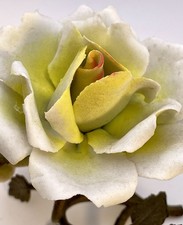 Capodimonte Flower Yellow Rose Porcelain Made In Italy Argento Metal Base