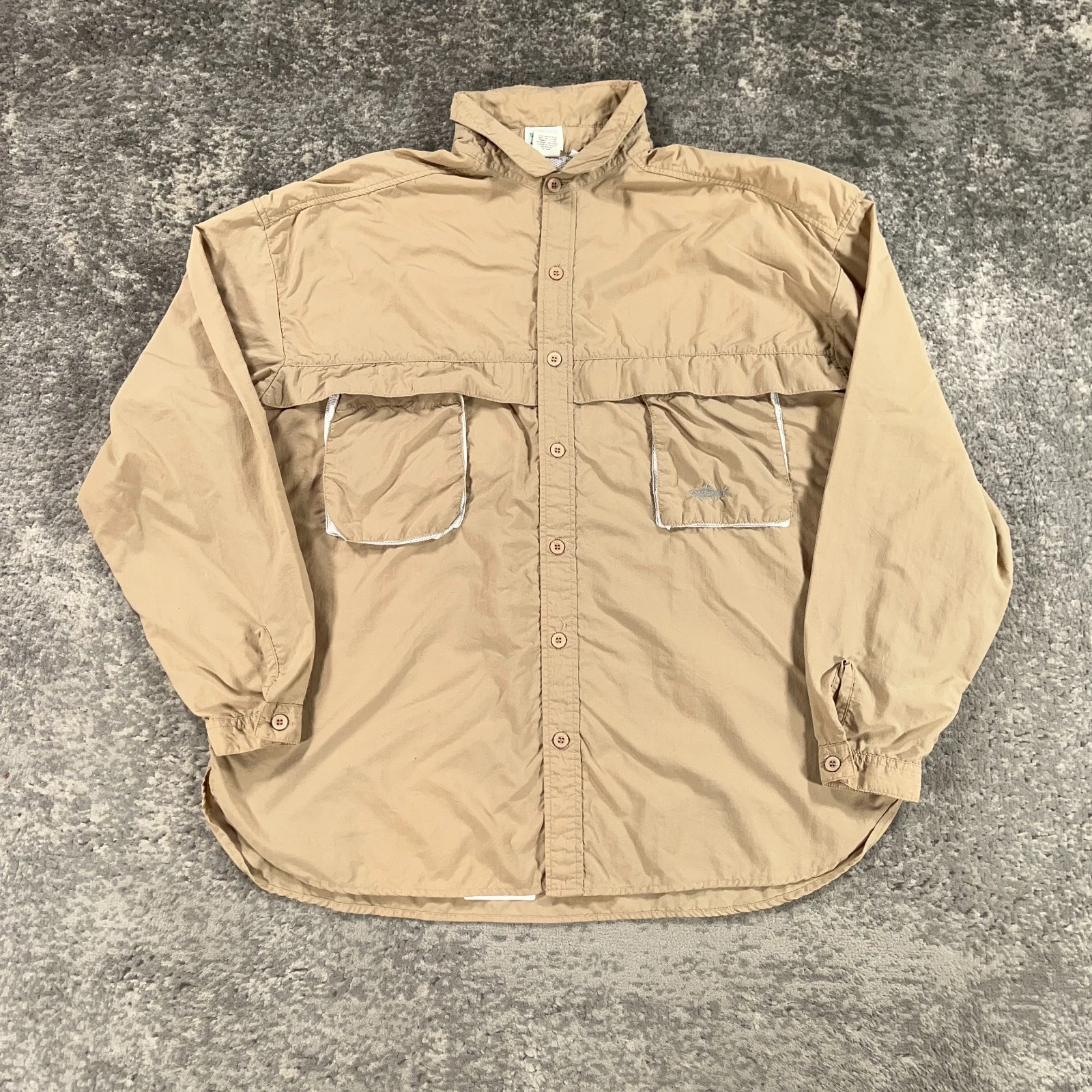 Vintage Tarponwear Fishing Shirt Mens XXL Beige Sun Collar Long Sleeve 90s Simms