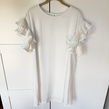She + Sky White Dress Women’s MEDIUM Ruffle Sleeve Lined- Bridal