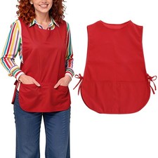 Unisex Smock Apron Kitchen Apron for Men and Women with Pocket Red,