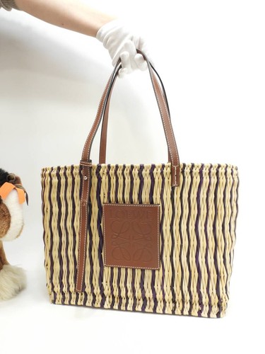 Loewe Square Tote Medium Paula's Ibiza Natural Tan Purple Basket Bag Shoulder 65