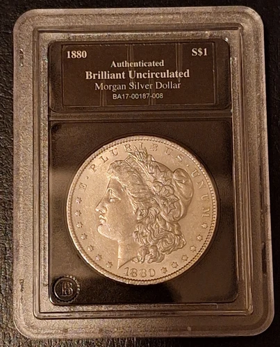 1880-O Morgan Silver Dollar coin, BU, 0.900 Silver in Bradford Exchange Holder