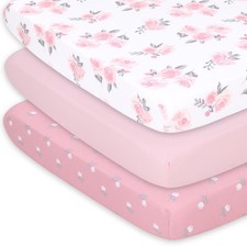 3-Pack Fitted Playard Sheets - Soft Breathable Baby Girl Mini Crib Sheets, ...
