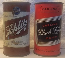 Pair Of Off Grade Flat Top Beer Cans Black Label Schlitz