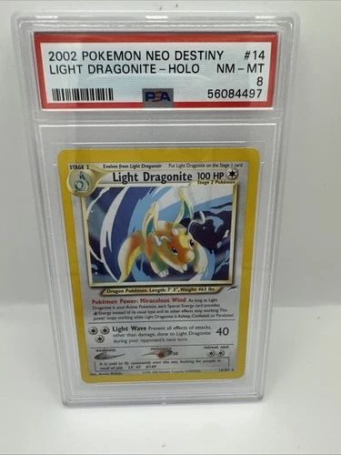 2000 Pokemon Neo Destiny Light Dragonite Holo  14/105 PSA 8
