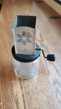 Vintage Androck Nut Spice Chopper Grinder #49 Jar Vintage Blue "leaf" Pattern