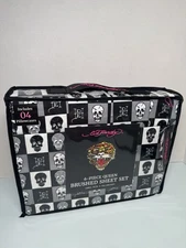 Ed Hardy 6 Piece Black and White Skull Queen  Sheet Set