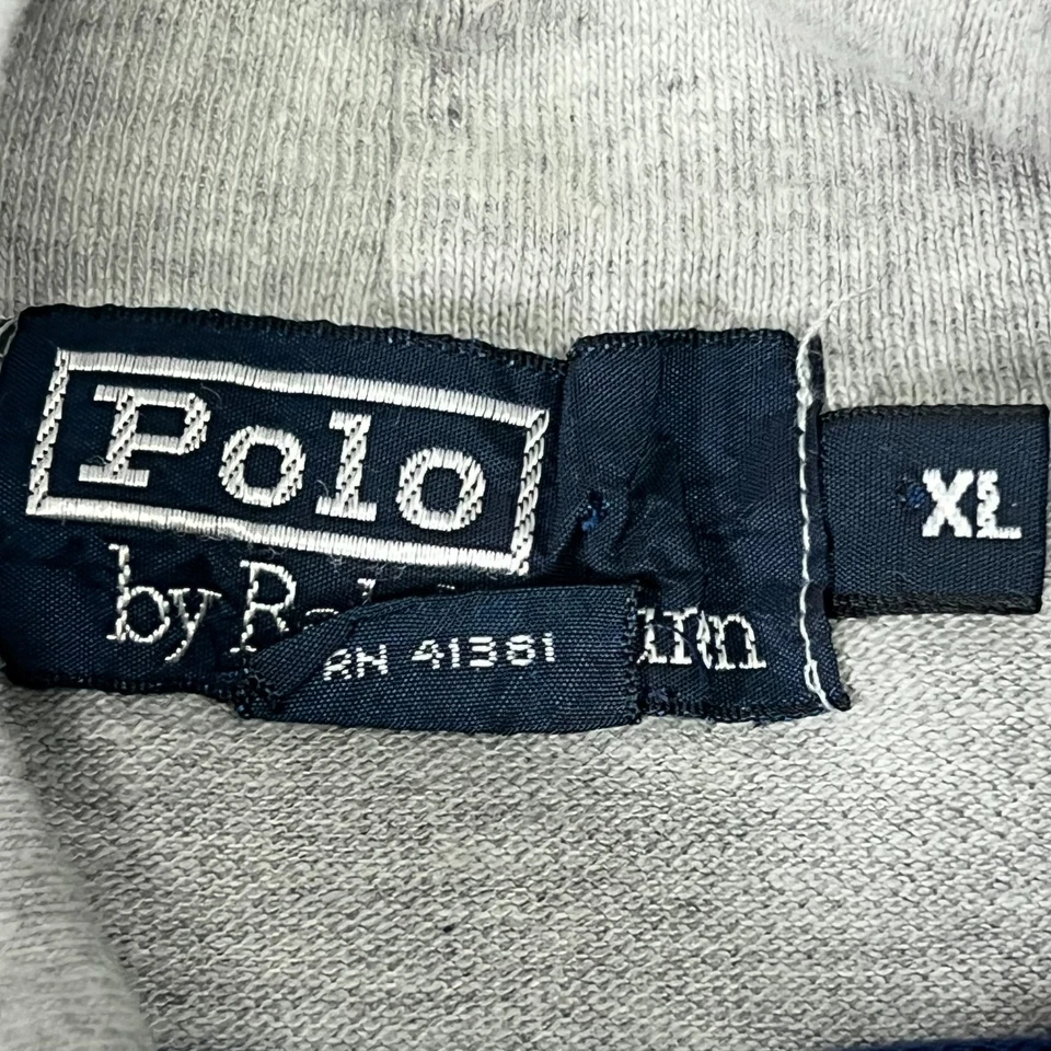 Camisa Polo Ralph Lauren Para Hombre LS Rayas Cuello Alto De Colección Hecha en EE. UU. Gris Marino XL Foto 3 de 4