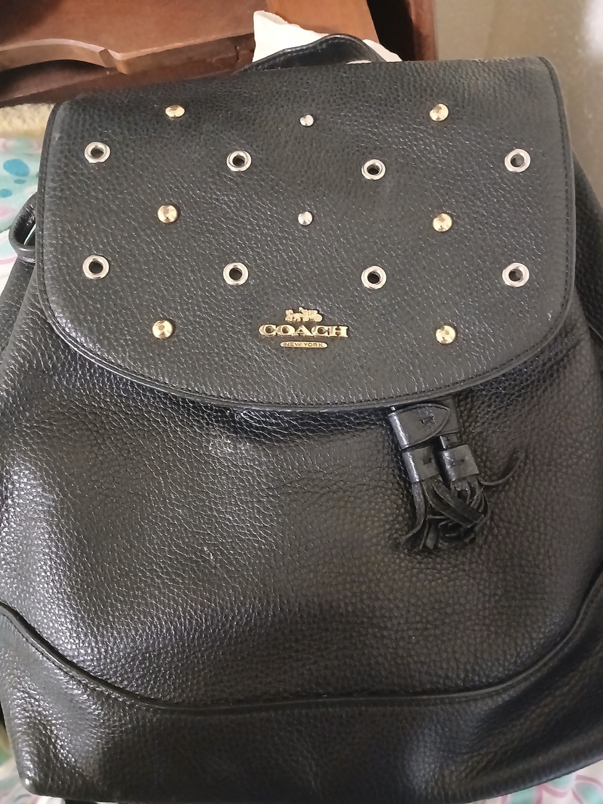 Coach Black Studded Drawstring Backpack with Eyel… - image 1
