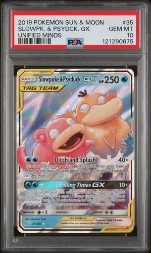 2019 POKEMON SUN & MOON UNIFIED MINDS #35 SLOWPOKE & PSYDUCK GX PSA 10