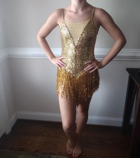 Weissman Women s Gold Sequin Fringe Spaghetti Strap Dance Costume Leotard