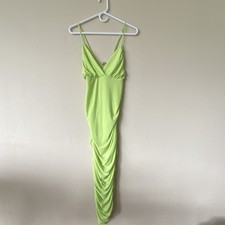 Fashion Nova Green Ruched Strappy V-Neck Bodycon Maxi Dress Polyester L
