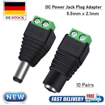 10Pairs Male+Female 12V DC Power Jack Stecker Adapter Fass Connector 5.5 x 2.1mm