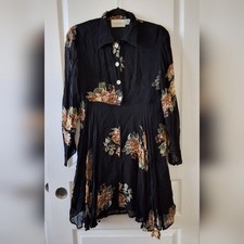 VTG Passports Pier 1 Medium Floral Sheer Sleeve Collared Fairy Autumn Mini Dress