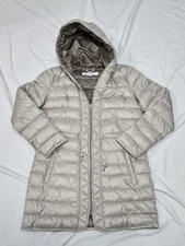 Kenneth Cole Ladies Quilted Drawstring Waist Jacket Coat Color Beige Sz Medium 