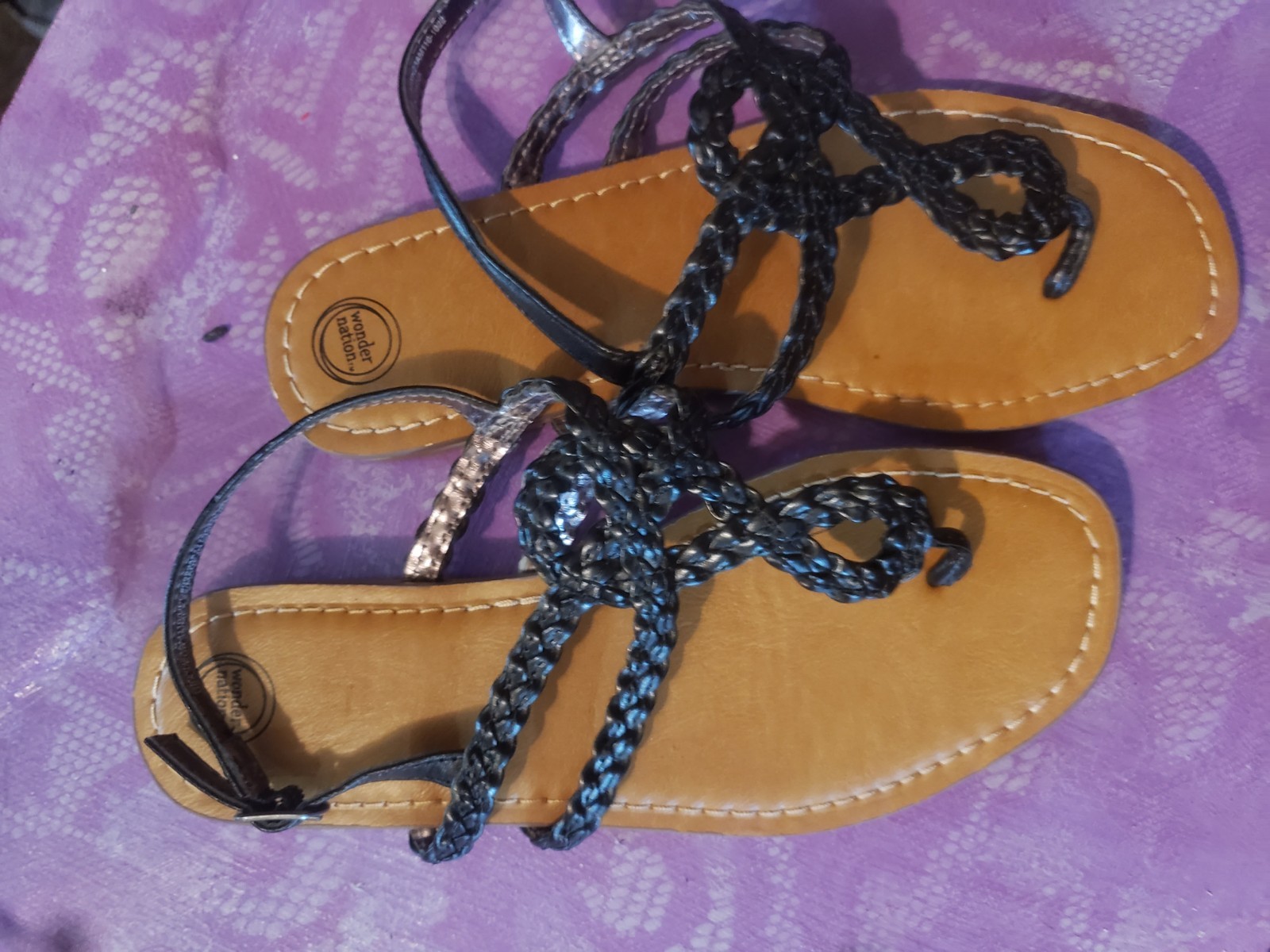 Wonder Nation Girls Braided Black Sandals NWT