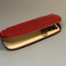 Vintage Red Key Ring Holder Clip Accessory Zipper Pouch Leather Case