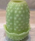 Fenton Green Hobnail Glass Fairy Lamp candle holder 2-Piece Set (Top & Base)