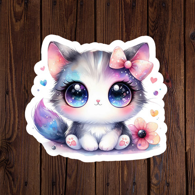 Kawaii Cat sticker vinyl decal flower cute kitten novelty mug car