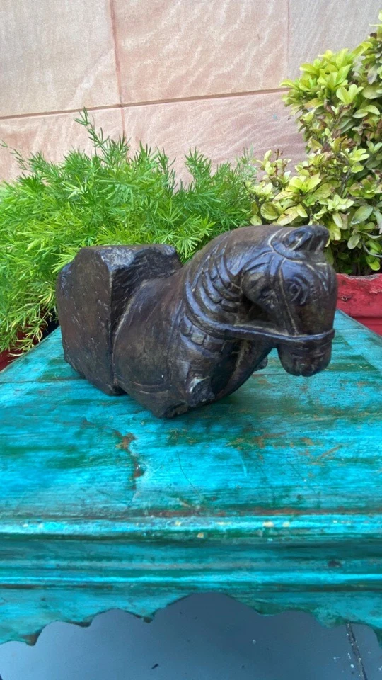 1800 年代古董石头精美手工雕刻美丽马雕像门侧支架  — 第 4/4 张图片