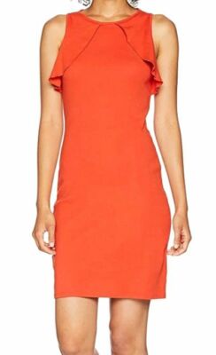 $150 Three Dots Women's Orange Solid Heritage Sleeveless Knit Dress Size Large