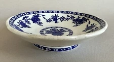 Vintage JAMES M. SHAW & Co. DELPH Blue White China FOOTED BOWL CANDY / SOAP DISH