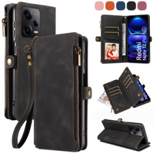 Men's Leather Card Holder Zipper Wallet Phone Case W/Strap For iPhone/Samsung