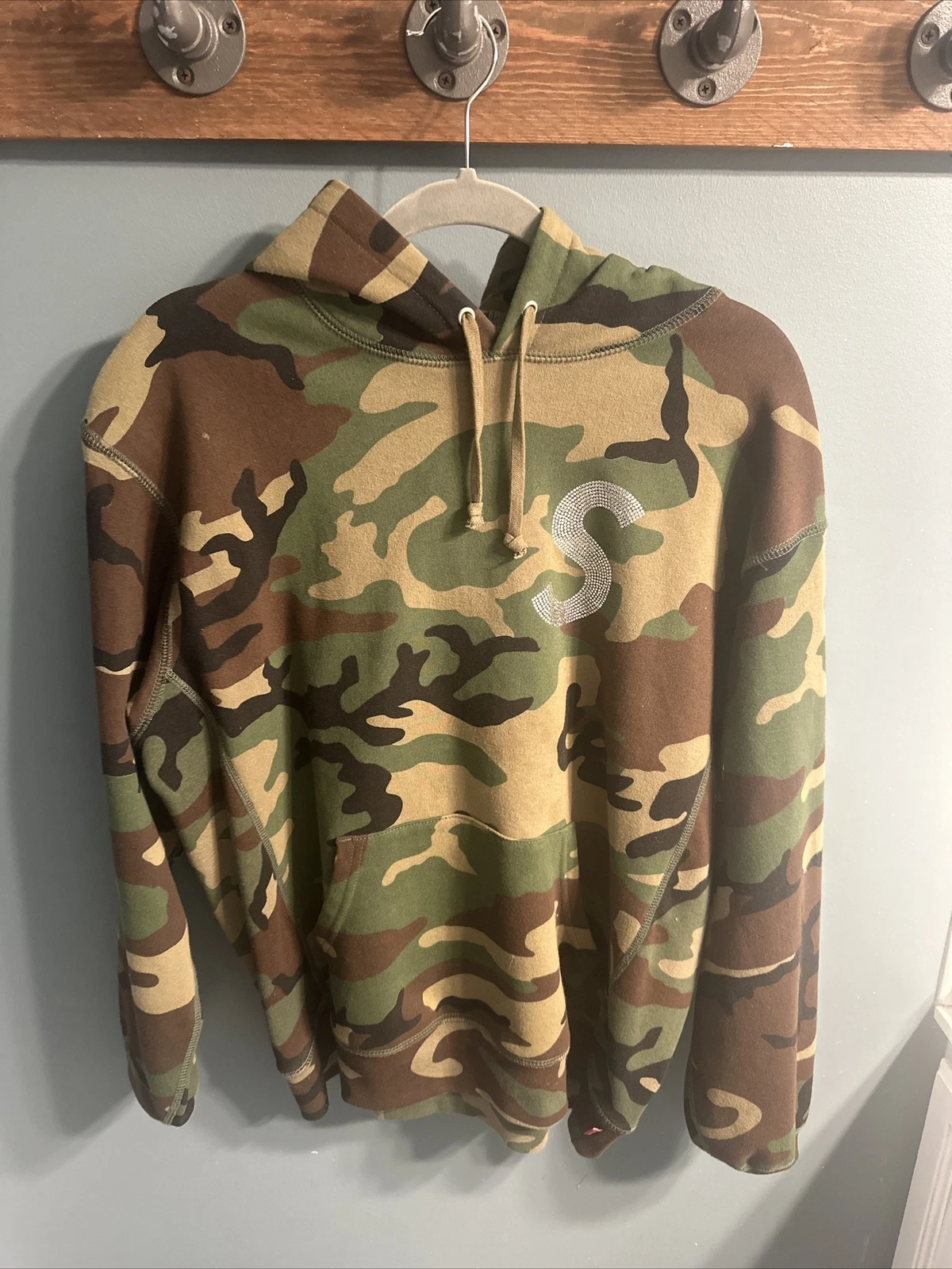 supreme swarovski s logo sweat à capuche taille grand camouflage vert RARE