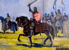 Original medieval military art painting King Edward  Battle Bannockburn war
