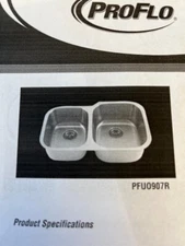 PROFLO #PFUC907R STAINLESS STEEL UNDERMOUNT DOUBLE BOWL SINK