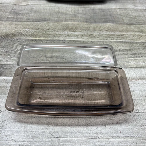 Vintage Pyrex Smoke Amber Clear Glass Butter Dish 72-B