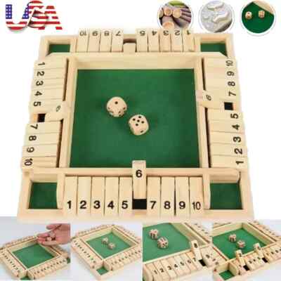 NEW 4-Player Shut The Box Dice Game Wooden Family Party Porch Pub Bar Board Game