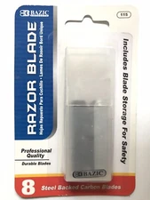 8 Bazic Steel Back Professional Grade Razor Blade + Storage Case NEW
