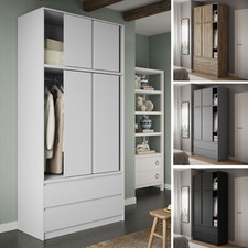 240cm 6 Sliding Door 4 Drawer Wardrobe Clothes Storage Hanging Rail Bedroom