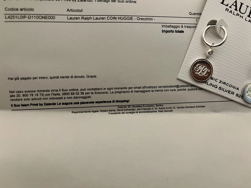 Orecchini in Argento 925 L. Ralph Lauren Originali Nuovi  - Immagine 3 di 4