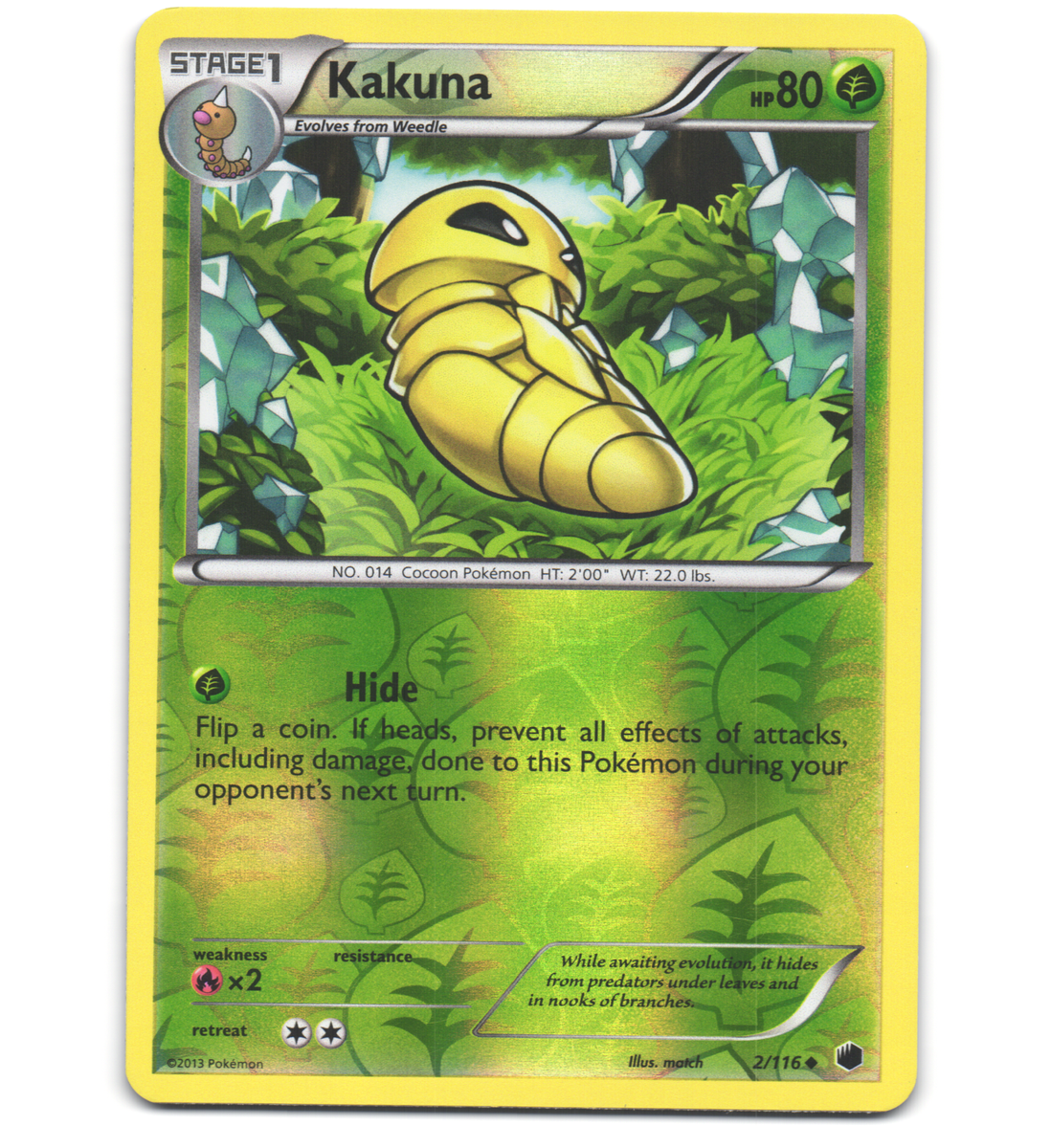 Pokemon 2013 Near Mint NM Kakuna 2/116 Plasma Freeze REVERSE Card
