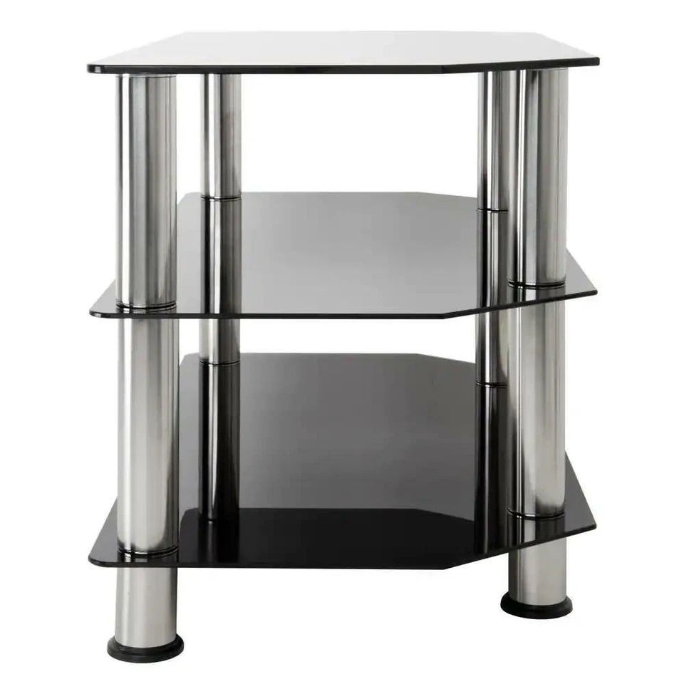 AVF TV Stand Open Storage Black/Chrome Finish Tempered Glass Shelves 31.5 in. W - Image 2 of 3