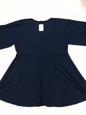 NWT Women's ASOS Curve Sz 24 US Solid Navy Blue Faux Wrap Flutter Sleeve Dress