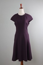 LELA ROSE $1390 Solid Purple Fitted Seamed Cap Sleeve A-Line Dress Size 6
