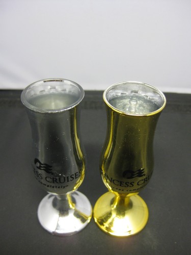 Pair Princess Cruises Escape Completely Gold & Silver Tone Glass Goblets - Picture 2 of 7