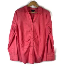Attention Womens Button Up Shirt Top Size 2XL Pink Striped Ruched Collared