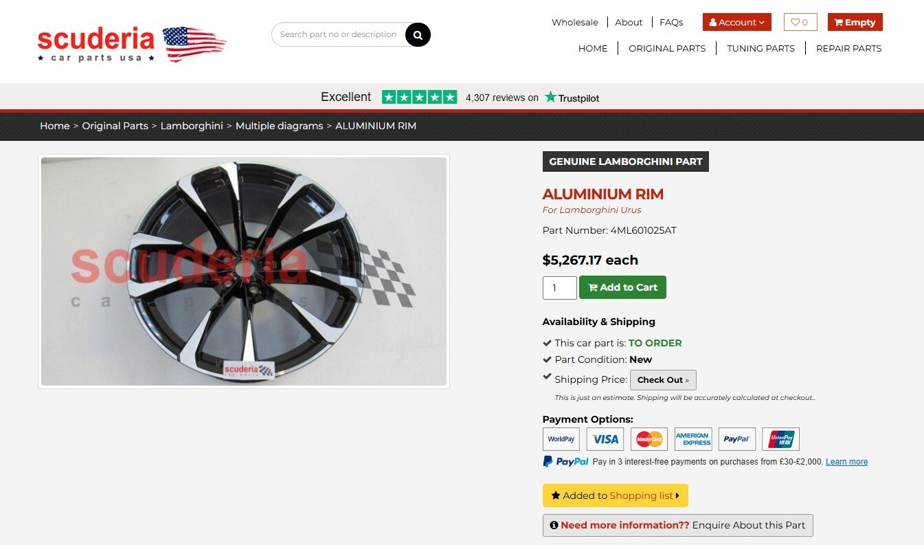Pair of 2 OEM 23" Lamborghini Urus Taigete Rear Wheels Rims Black Machined