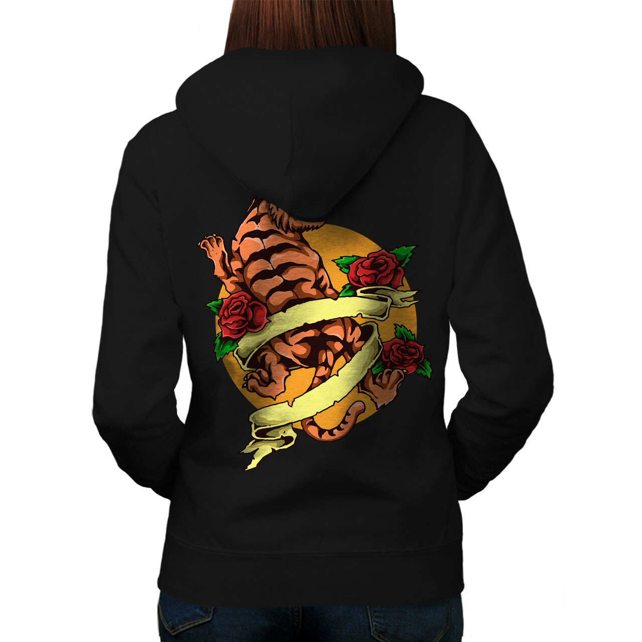 Wellcoda The Tiger Cartoon Animal Womens Hoodie Back