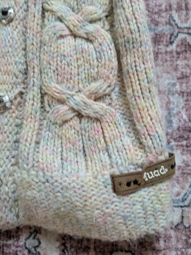 Vintage Y2K Mudd Button Cardigan Off White Soft Pastel Rainbow Cableknit Youth M - Picture 3 of 10