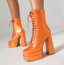 Women's High Block Heel Platform Ankle Boots Knight Shoes Clubwear Lace Up Party