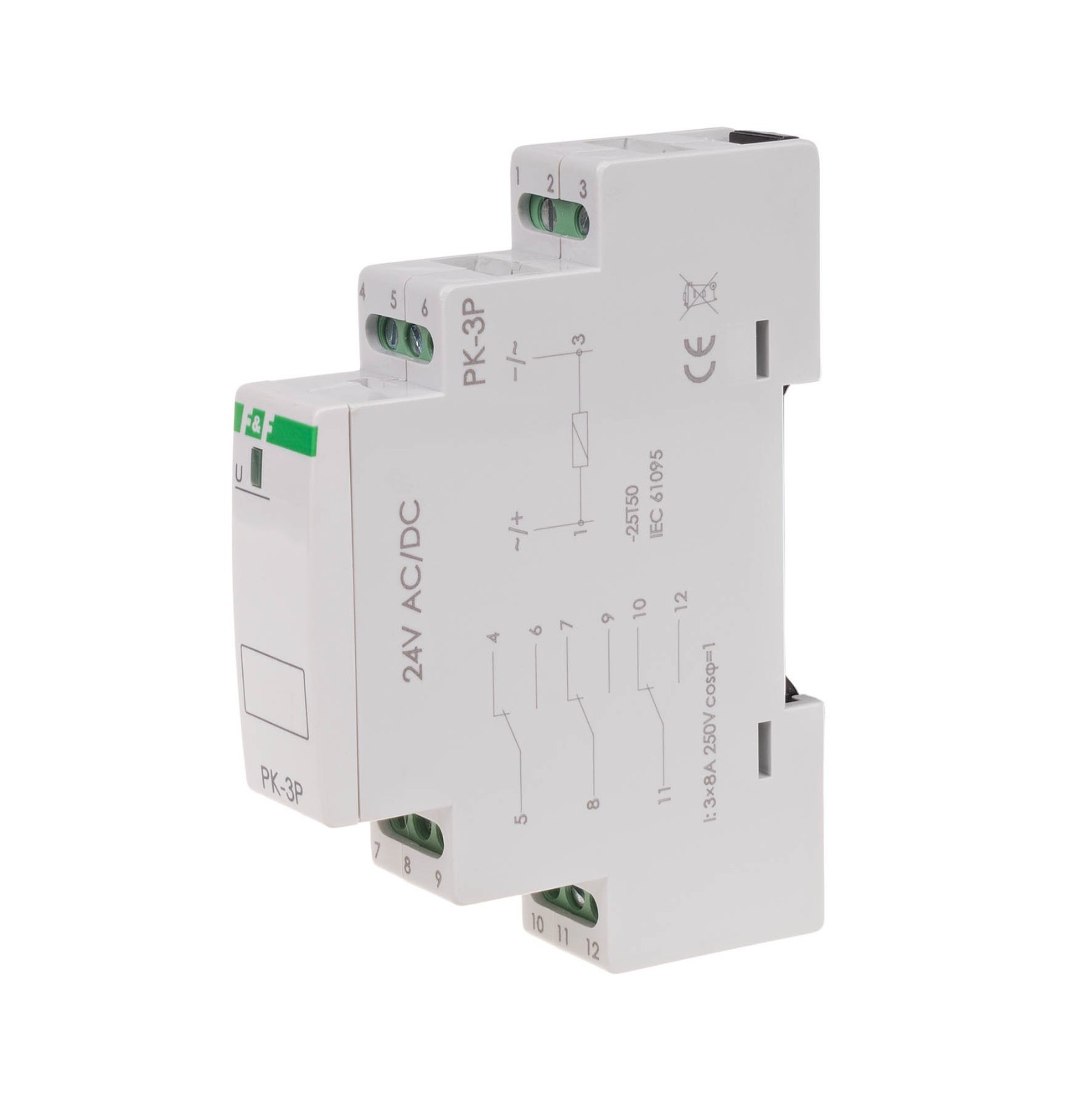 F&F PK-3P Elektromagnetisches Relais 24V AC / DC 3x 8A 3x NO/NC IP20 Schalter